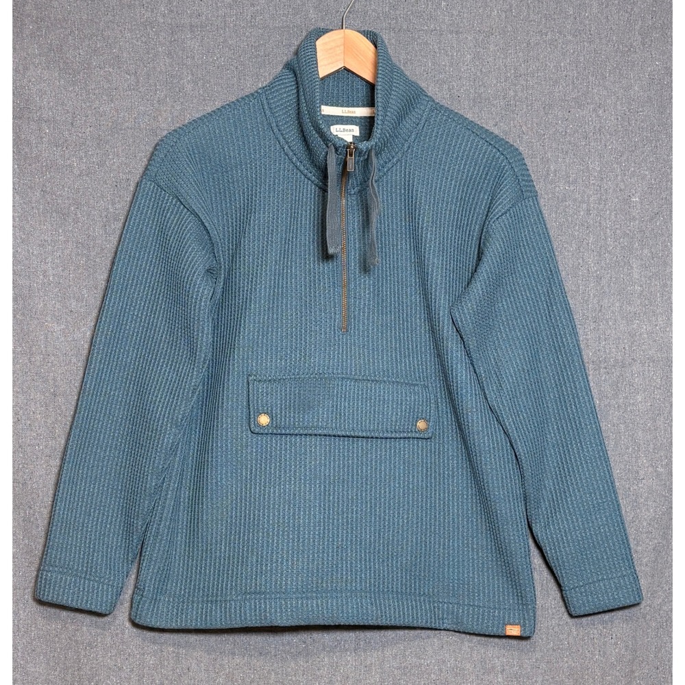 LL Bean Womens Small Birchwood Brushed Waffle Knit Anorak Quarter Zip 523194